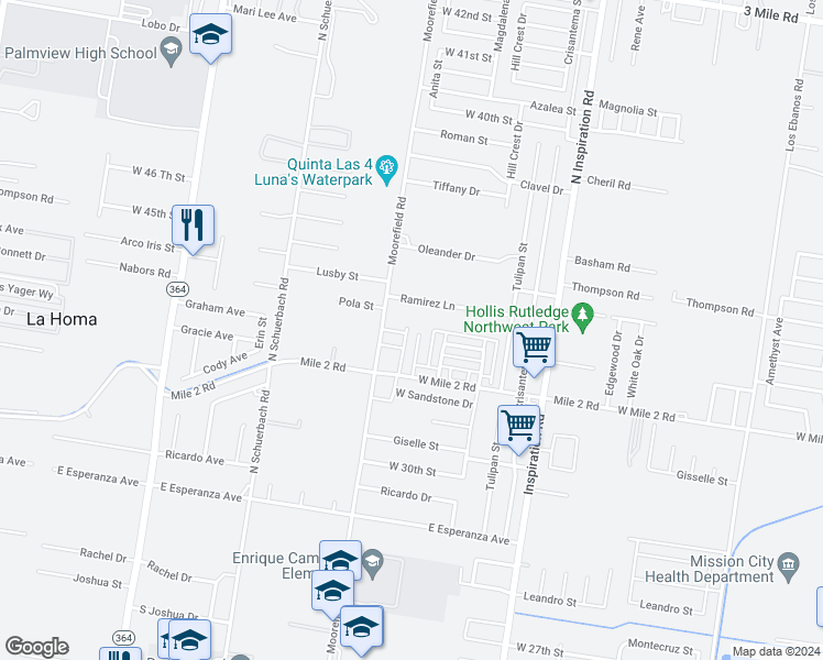 map of restaurants, bars, coffee shops, grocery stores, and more near 3308 Anita Street in Mission