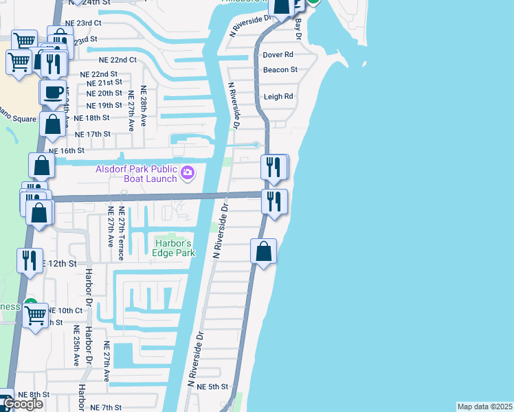 map of restaurants, bars, coffee shops, grocery stores, and more near in Pompano Beach