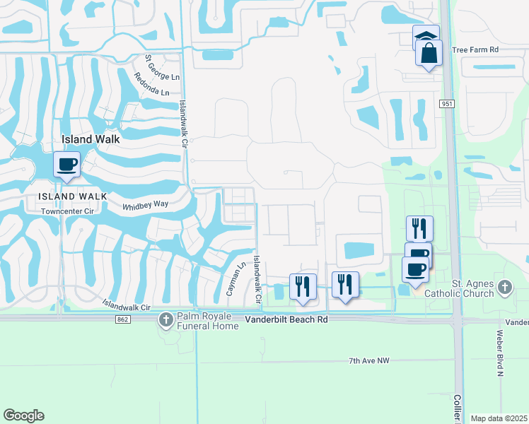 map of restaurants, bars, coffee shops, grocery stores, and more near 3516 Islandwalk Circle in Naples