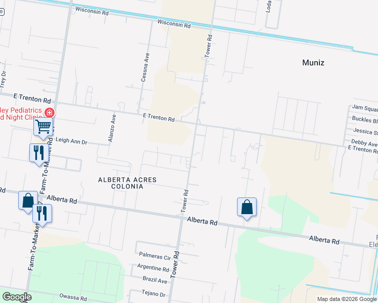 map of restaurants, bars, coffee shops, grocery stores, and more near 4523 Tower Road in Edinburg