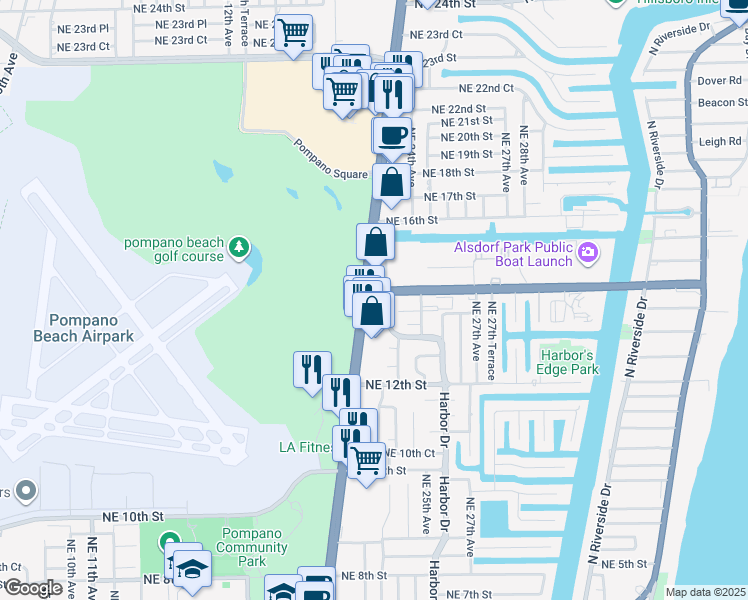 map of restaurants, bars, coffee shops, grocery stores, and more near 1440 North Federal Highway in Pompano Beach