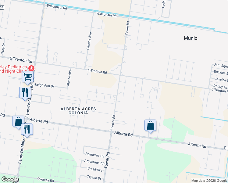 map of restaurants, bars, coffee shops, grocery stores, and more near 4523 Tower Road in Edinburg