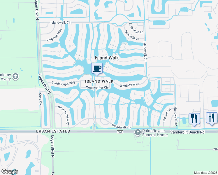 map of restaurants, bars, coffee shops, grocery stores, and more near 6283 Towncenter Circle in Naples