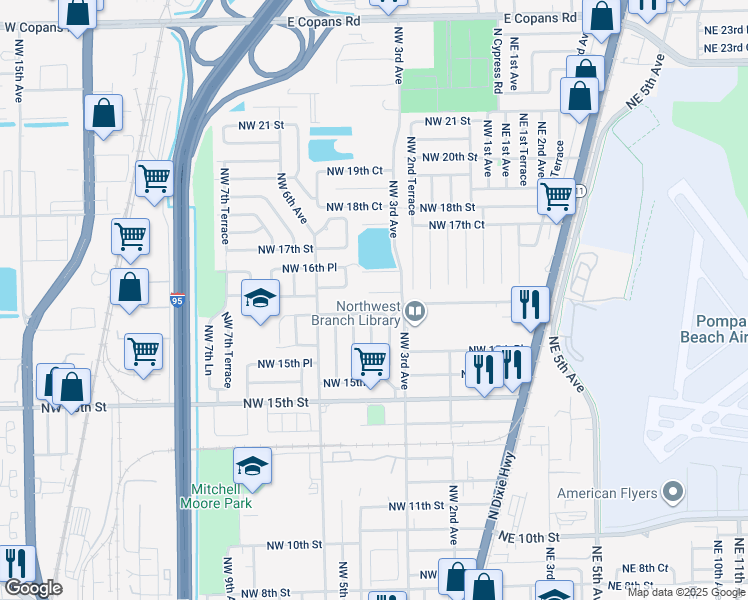 map of restaurants, bars, coffee shops, grocery stores, and more near 360 Northwest 16th Place in Pompano Beach
