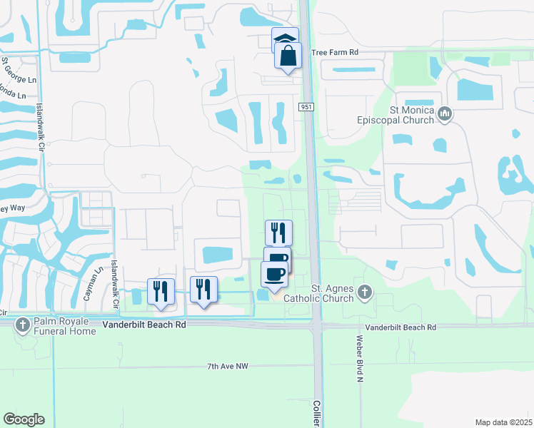 map of restaurants, bars, coffee shops, grocery stores, and more near 7267 Acorn Way in Naples