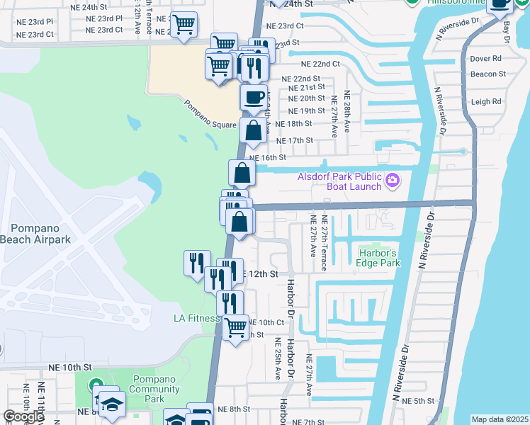 map of restaurants, bars, coffee shops, grocery stores, and more near 2350 Northeast 14th Street Causeway in Pompano Beach