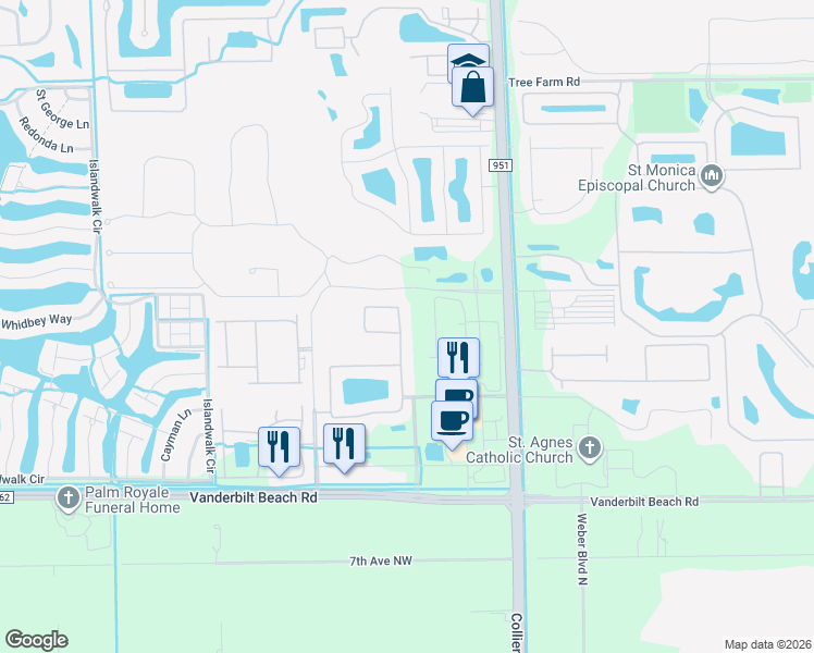 map of restaurants, bars, coffee shops, grocery stores, and more near 7267 Acorn Way in Naples