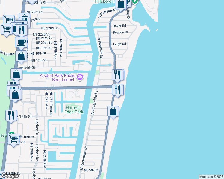 map of restaurants, bars, coffee shops, grocery stores, and more near in Pompano Beach