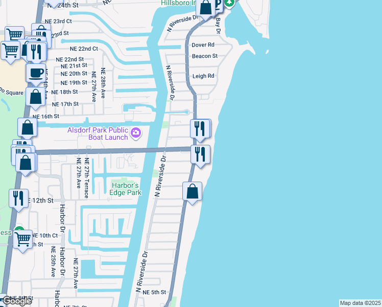 map of restaurants, bars, coffee shops, grocery stores, and more near in Pompano Beach