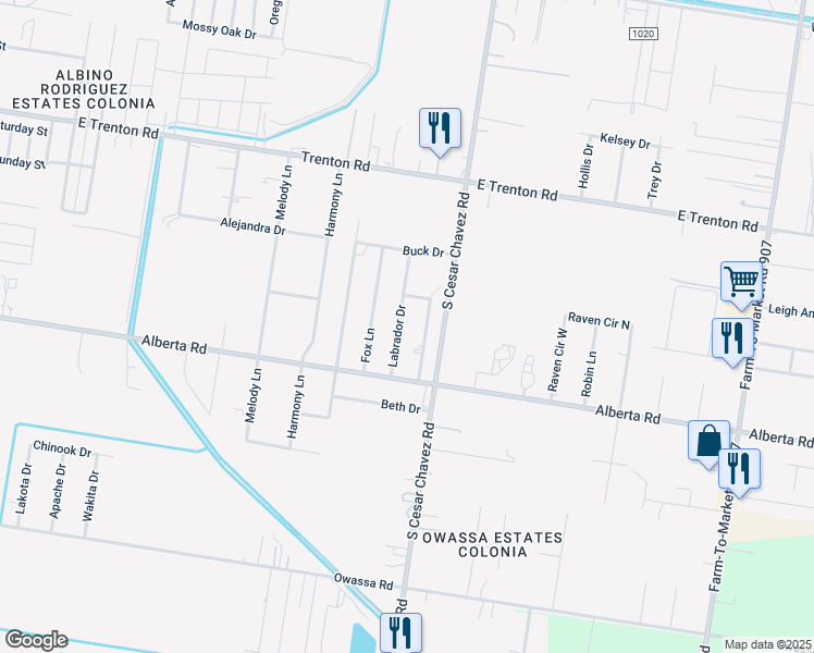 map of restaurants, bars, coffee shops, grocery stores, and more near 4906 Labrador Drive in Edinburg