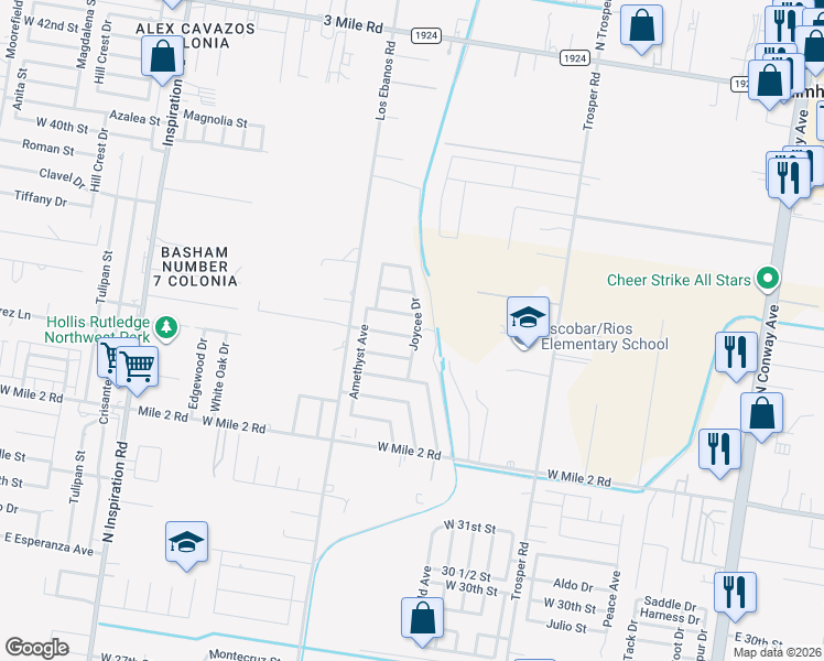 map of restaurants, bars, coffee shops, grocery stores, and more near 1312 Thompson Road in Mission