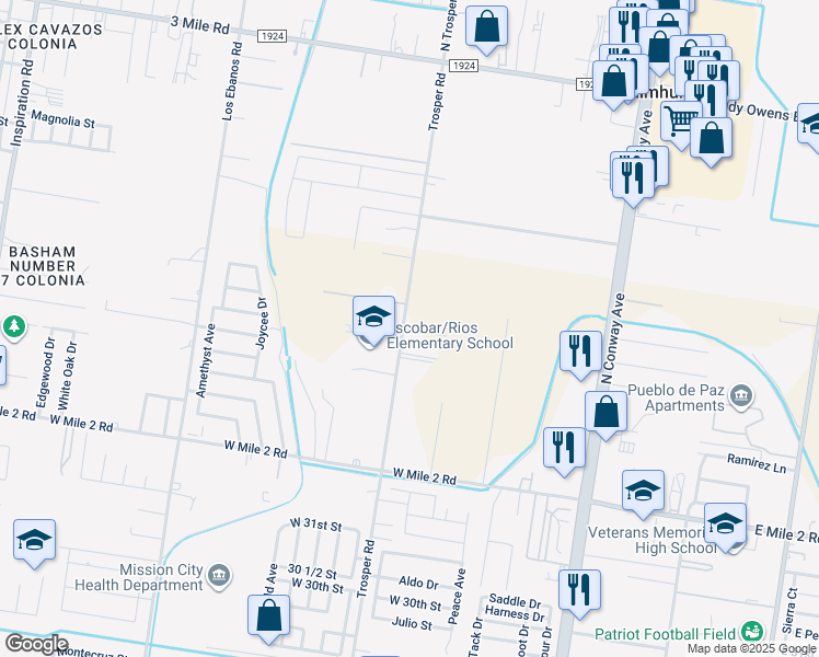 map of restaurants, bars, coffee shops, grocery stores, and more near 3624 North Trosper Road in Mission