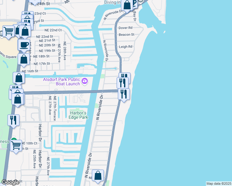 map of restaurants, bars, coffee shops, grocery stores, and more near in Pompano Beach