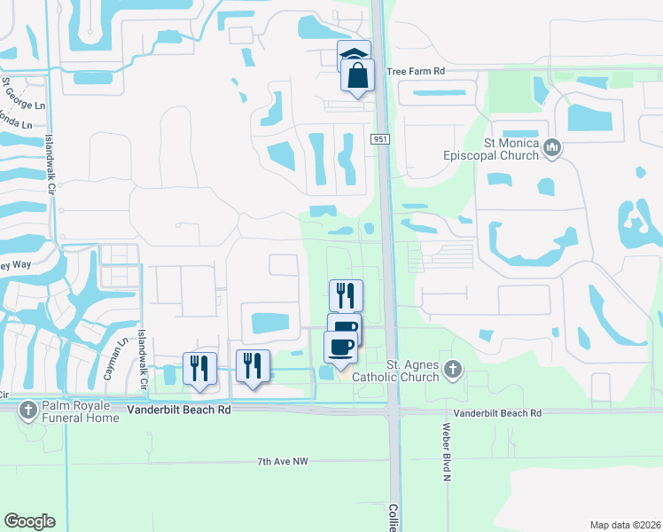map of restaurants, bars, coffee shops, grocery stores, and more near 7267 Acorn Way in Naples