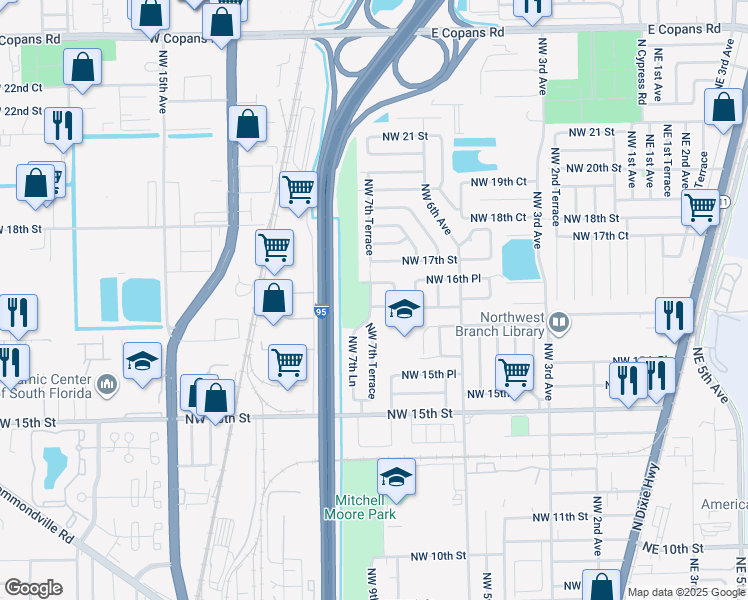 map of restaurants, bars, coffee shops, grocery stores, and more near 791 Northwest 16th Court in Pompano Beach