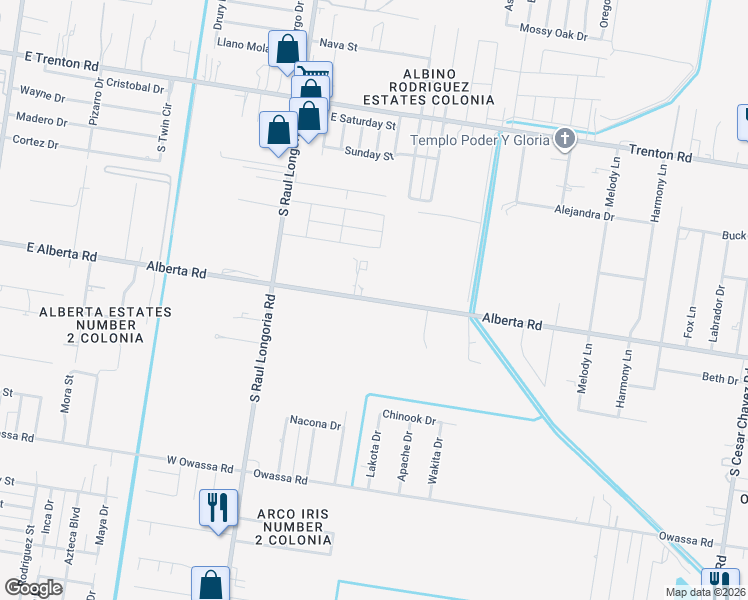 map of restaurants, bars, coffee shops, grocery stores, and more near 2828 East Alberta Road in Edinburg
