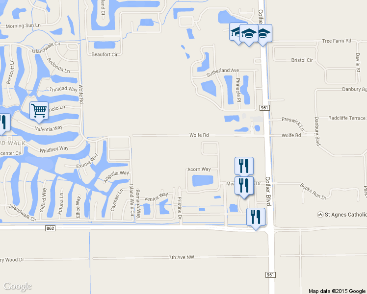 map of restaurants, bars, coffee shops, grocery stores, and more near 4170 Wolfe Road in Naples