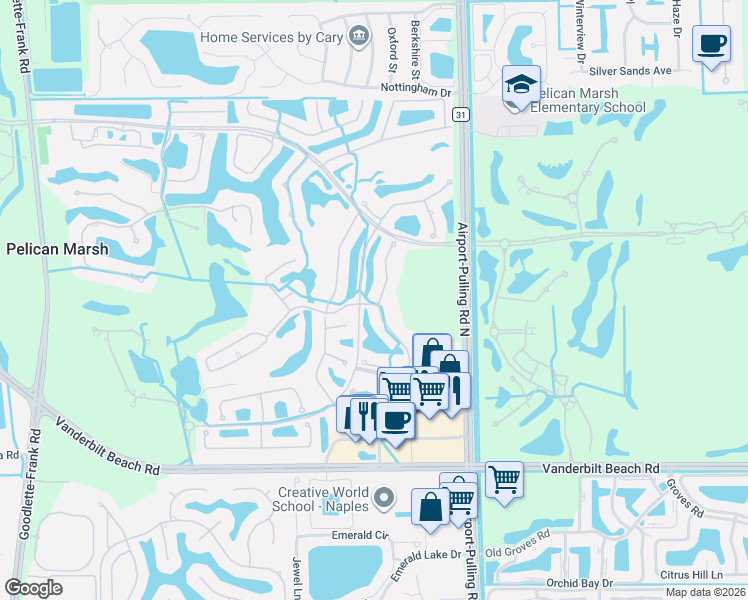 map of restaurants, bars, coffee shops, grocery stores, and more near 9175 Torrefino Court in Naples