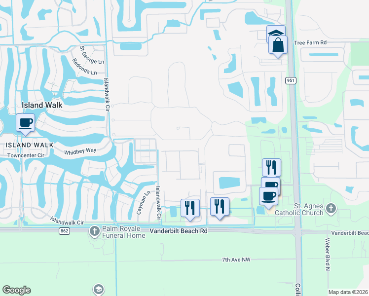 map of restaurants, bars, coffee shops, grocery stores, and more near 4236 Raffia Palm Circle in Naples