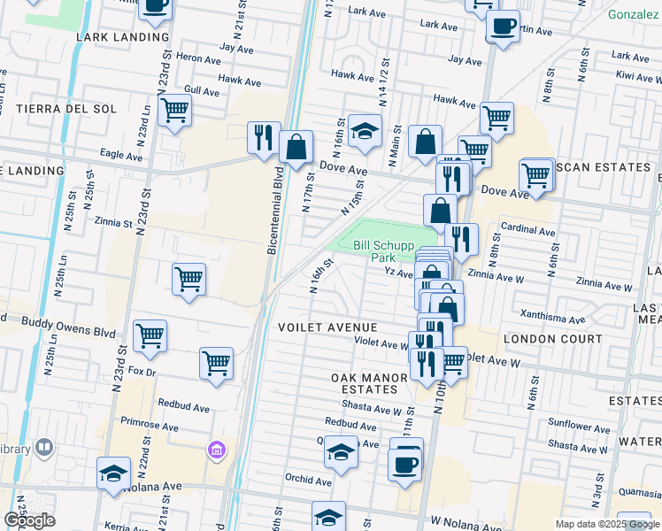 map of restaurants, bars, coffee shops, grocery stores, and more near 5005 North 16th Street in McAllen