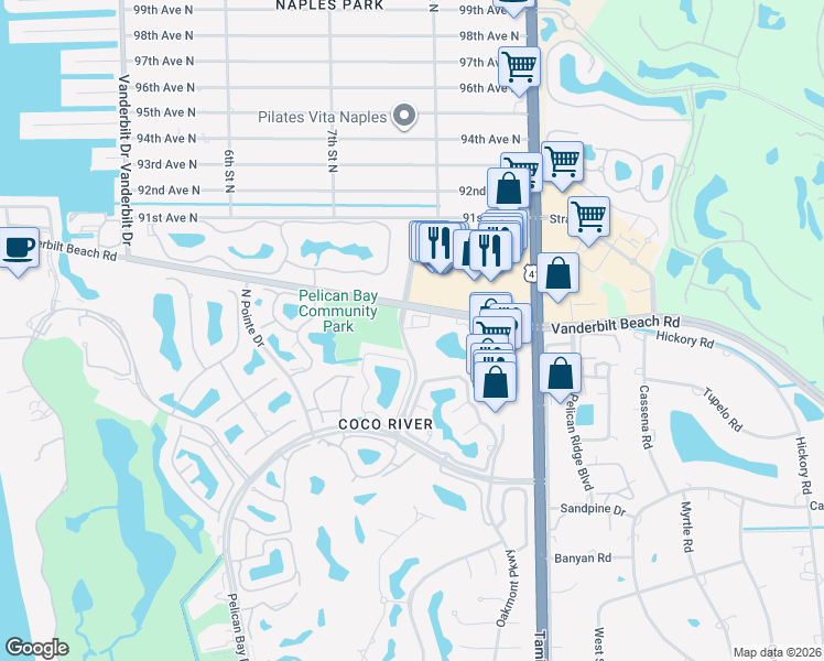 map of restaurants, bars, coffee shops, grocery stores, and more near in Naples