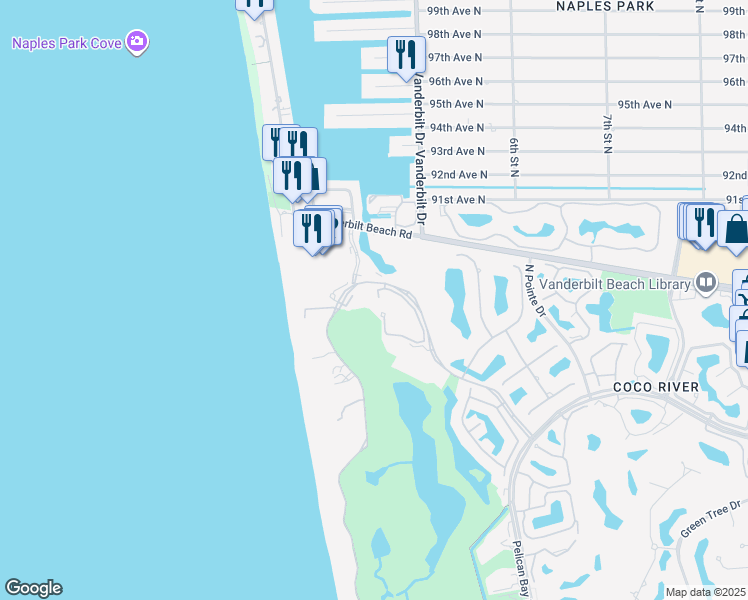 map of restaurants, bars, coffee shops, grocery stores, and more near 8720 Bay Colony Drive in Naples