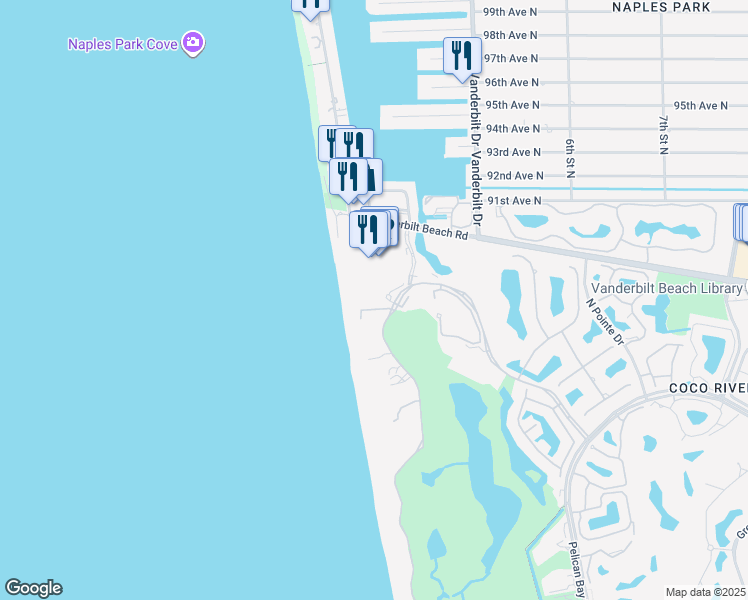 map of restaurants, bars, coffee shops, grocery stores, and more near 8665 Bay Colony Drive in Naples