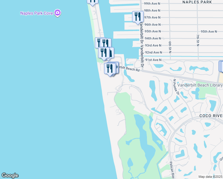 map of restaurants, bars, coffee shops, grocery stores, and more near 8697 Bay Colony Drive in Naples