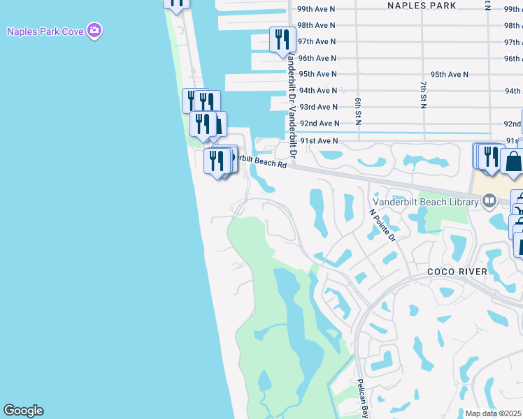 map of restaurants, bars, coffee shops, grocery stores, and more near 8720 Bay Colony Drive in Naples