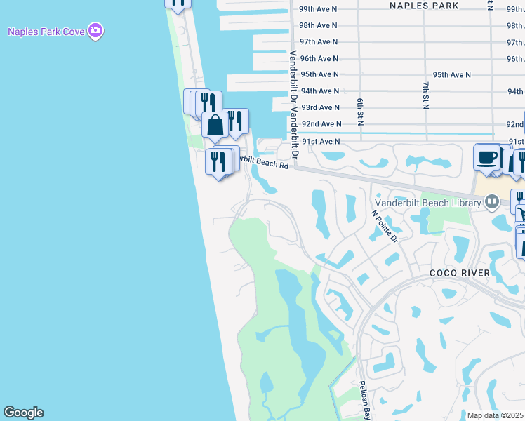 map of restaurants, bars, coffee shops, grocery stores, and more near 8720 Bay Colony Drive in Naples