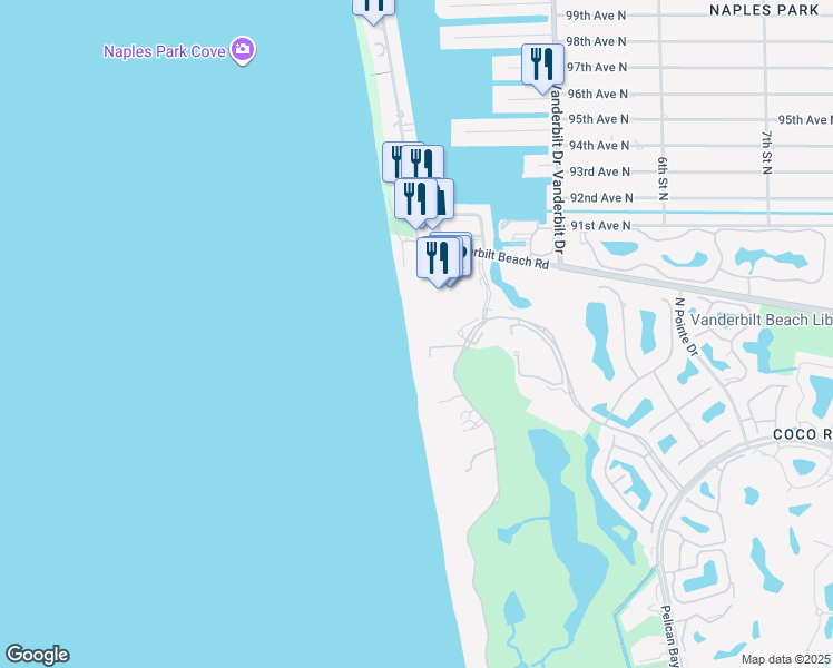 map of restaurants, bars, coffee shops, grocery stores, and more near 8697 Bay Colony Dr in Naples