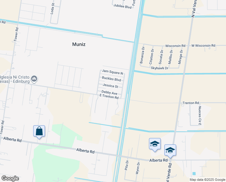 map of restaurants, bars, coffee shops, grocery stores, and more near 8112 Debby Avenue in Edinburg
