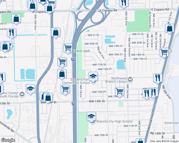 map of restaurants, bars, coffee shops, grocery stores, and more near 791 Northwest 16th Court in Pompano Beach
