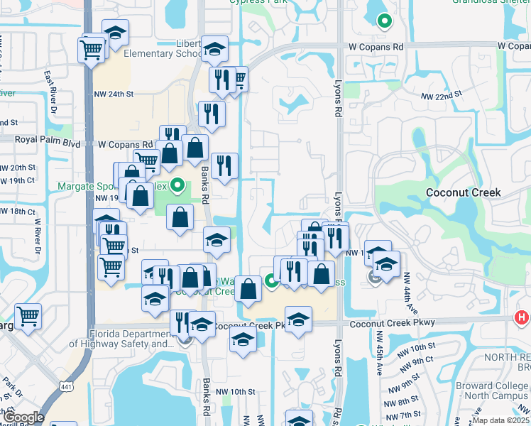 map of restaurants, bars, coffee shops, grocery stores, and more near 1700 Hammock Boulevard in Coconut Creek