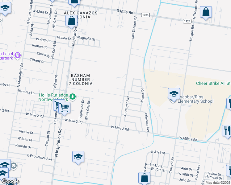 map of restaurants, bars, coffee shops, grocery stores, and more near 1506 Thompson Road in Mission