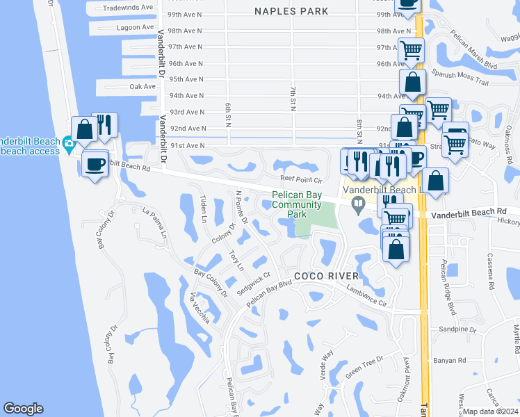 map of restaurants, bars, coffee shops, grocery stores, and more near 810 Breakaway Lane in Naples