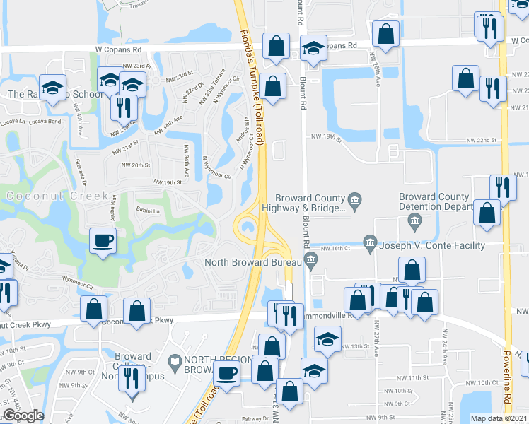 map of restaurants, bars, coffee shops, grocery stores, and more near Florida's Turnpike in Pompano Beach