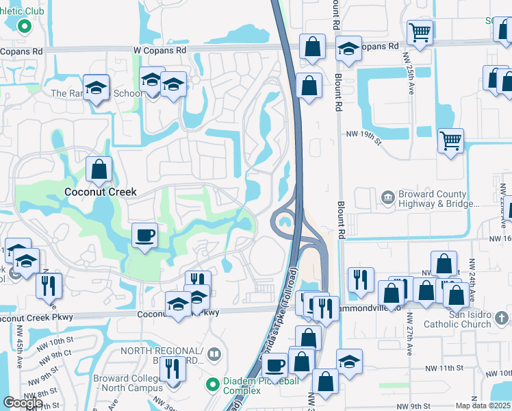 map of restaurants, bars, coffee shops, grocery stores, and more near 1904 Bermuda Circle in Coconut Creek