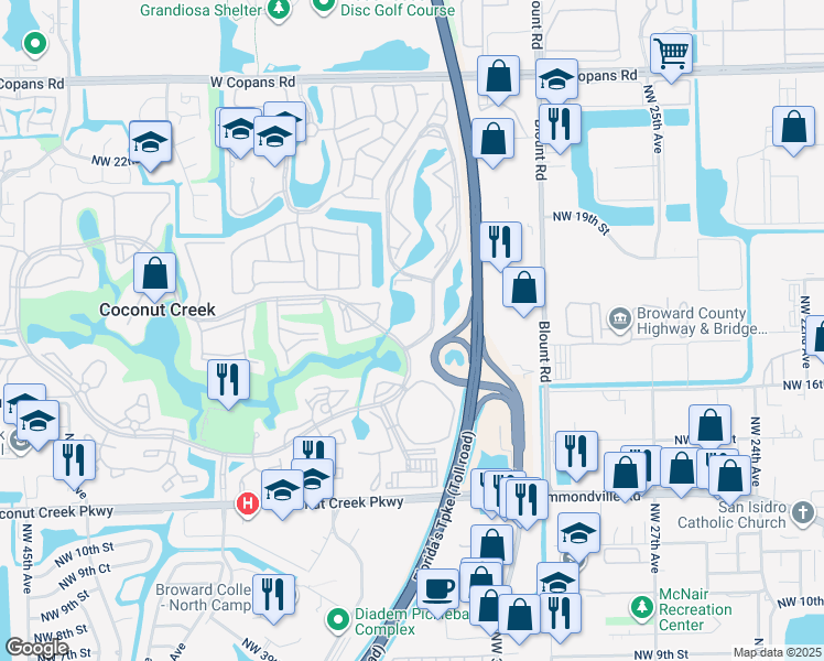 map of restaurants, bars, coffee shops, grocery stores, and more near 1904 Bermuda Circle in Coconut Creek