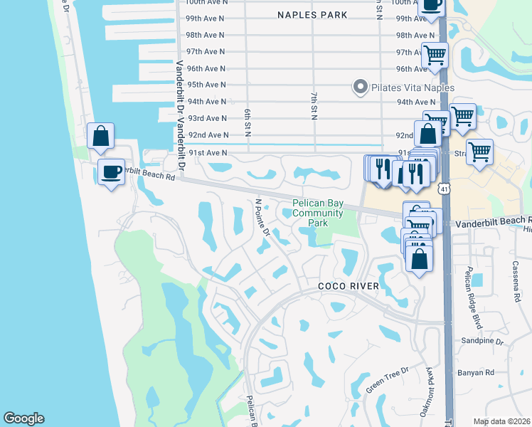map of restaurants, bars, coffee shops, grocery stores, and more near 810 Breakaway Lane in Naples