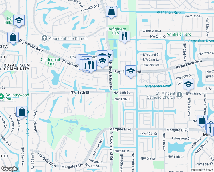map of restaurants, bars, coffee shops, grocery stores, and more near 2003 Seville Street in Margate