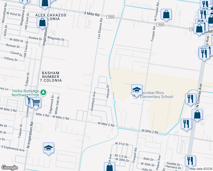map of restaurants, bars, coffee shops, grocery stores, and more near 1312 Palmer Road in Palmhurst