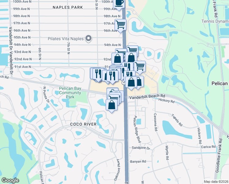 map of restaurants, bars, coffee shops, grocery stores, and more near 899 Vanderbilt Beach Rd in Naples