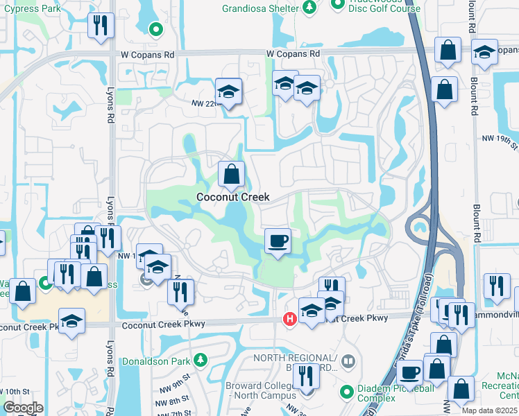 map of restaurants, bars, coffee shops, grocery stores, and more near 2006 Granada Drive in Coconut Creek