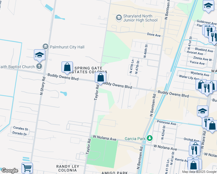 map of restaurants, bars, coffee shops, grocery stores, and more near 5017 Buddy Owens Boulevard in McAllen