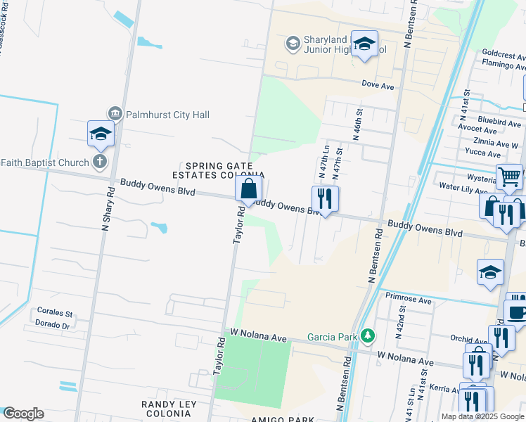 map of restaurants, bars, coffee shops, grocery stores, and more near 5017 Buddy Owens Boulevard in McAllen