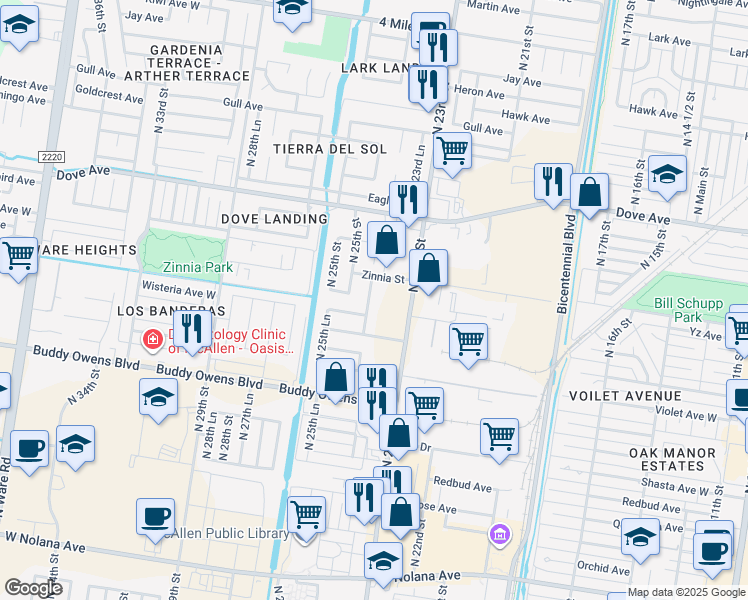 map of restaurants, bars, coffee shops, grocery stores, and more near 5111 North 24th Lane in McAllen
