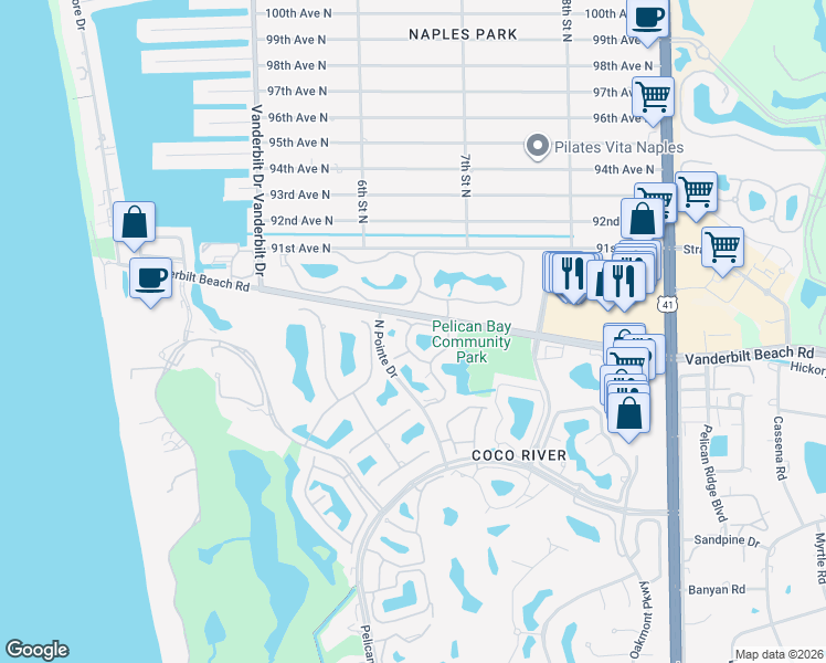 map of restaurants, bars, coffee shops, grocery stores, and more near 810 Breakaway Lane in Naples