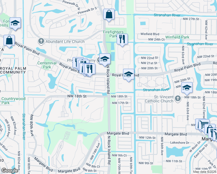 map of restaurants, bars, coffee shops, grocery stores, and more near 2003 Seville Street in Margate