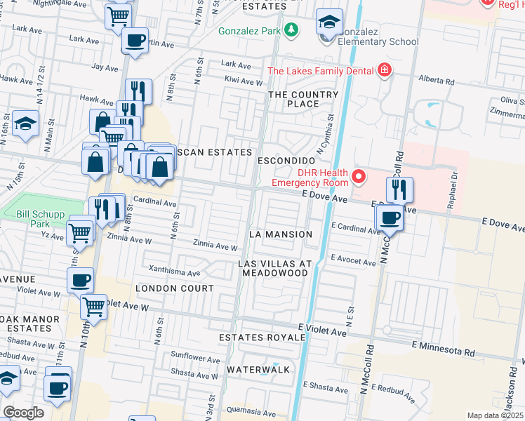 map of restaurants, bars, coffee shops, grocery stores, and more near 5513 North 1st Lane in McAllen